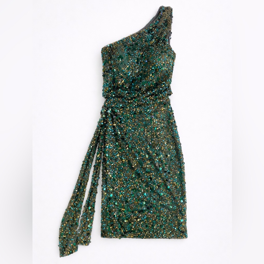 One-Shoulder Green Sequin Cocktail Dress
